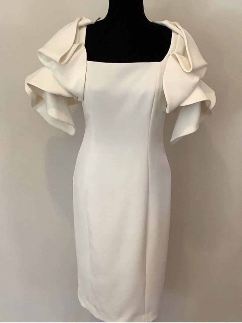 Nwt Badgley Mischka Elegant Ivory Square-Neck Dress With Origami Sleeves